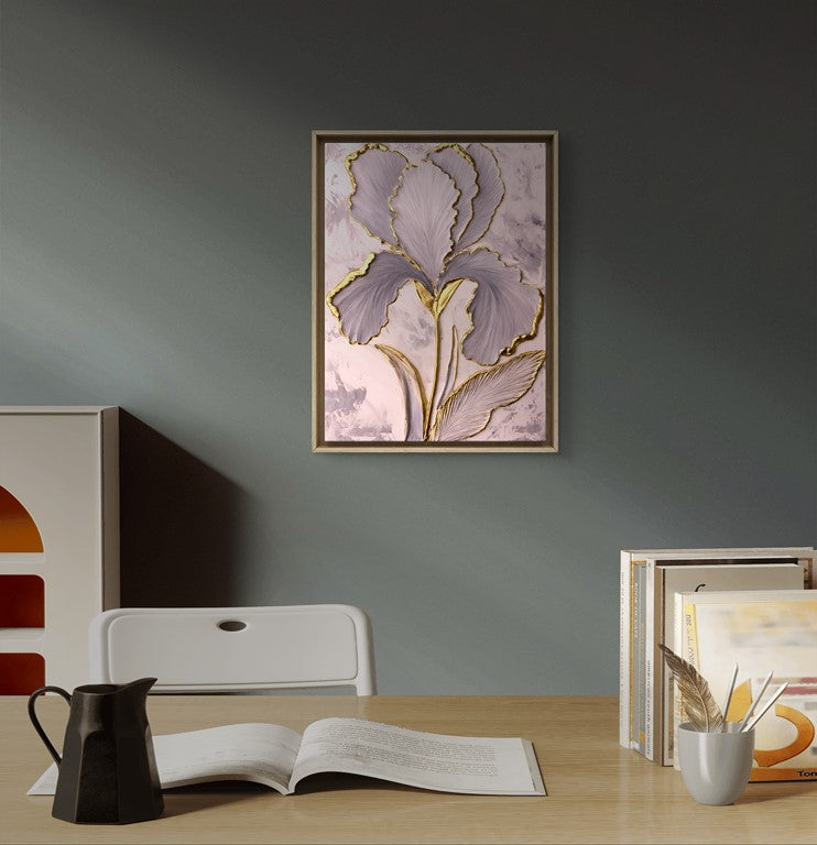 Serenity in Bloom – Stunning Textured Flower Painting with Gold Elegance